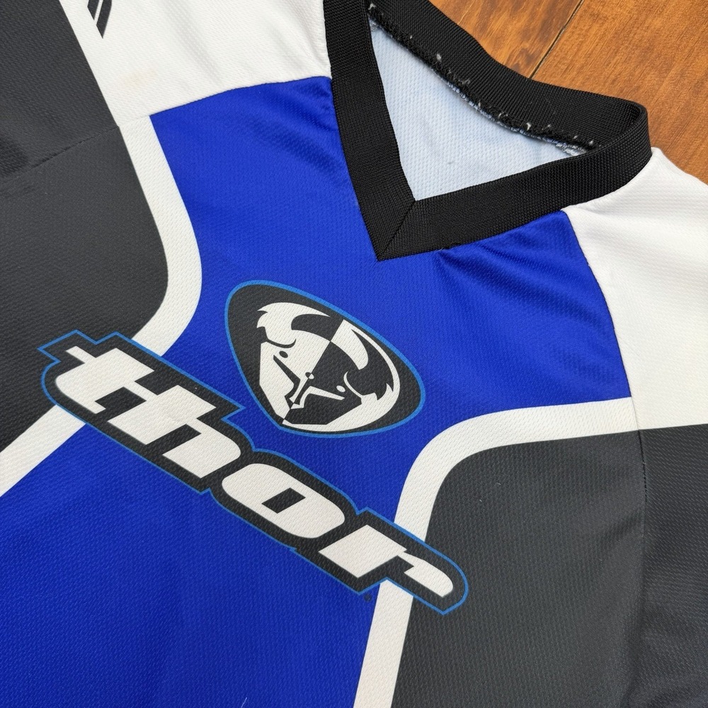 Thor Motocross Jersey Youth M Blue White Phase 2.0 Vintage Y2K Moto Racing BMX